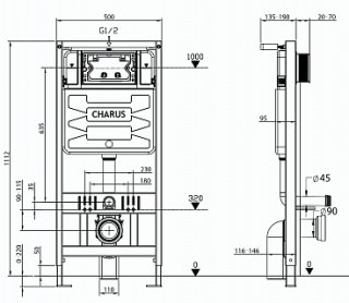 Инсталляция для подвесного унитаза Charus Torre Bianca CC.300.80.01